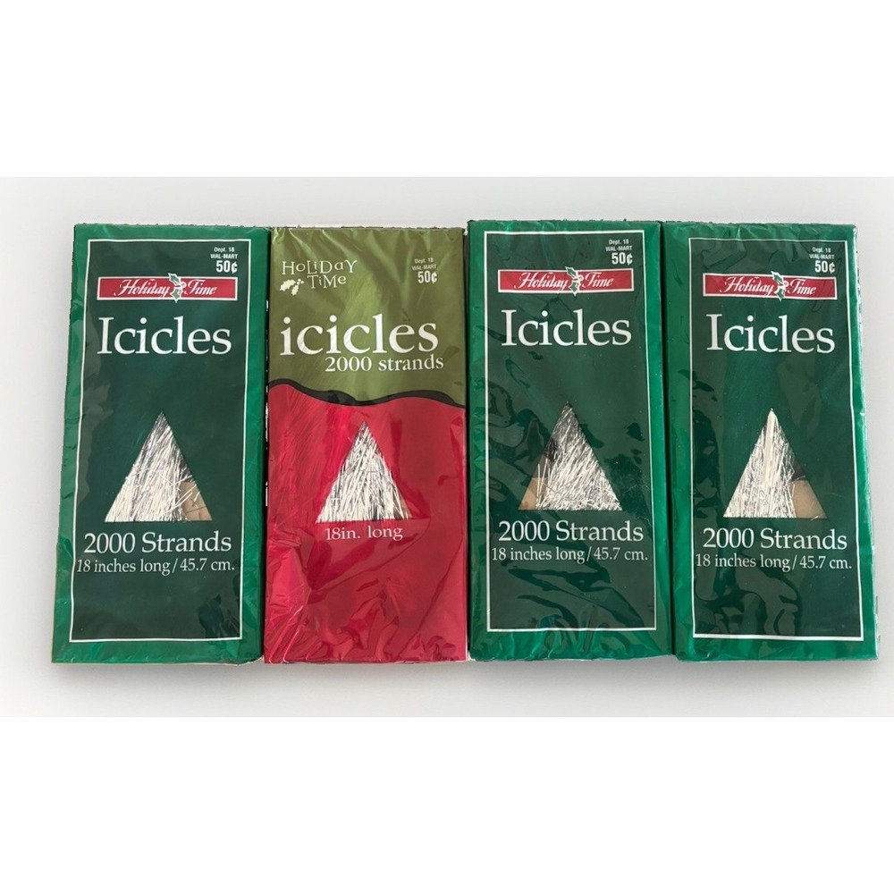 4 Vtg Holiday Time Tinsel Icicles 18" Christmas Silver 1000 Strands per Box
